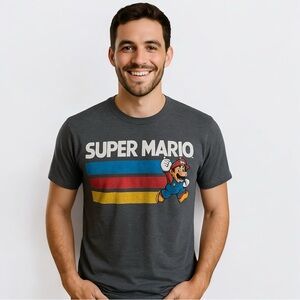 Super Mario Rainbow Stripes Mario Bros Short Sleeve Shirt